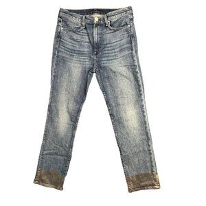 Rag & Bone Women Metallic Hem Denim High Waist Straight Leg Jeans Dark Wash Sz30